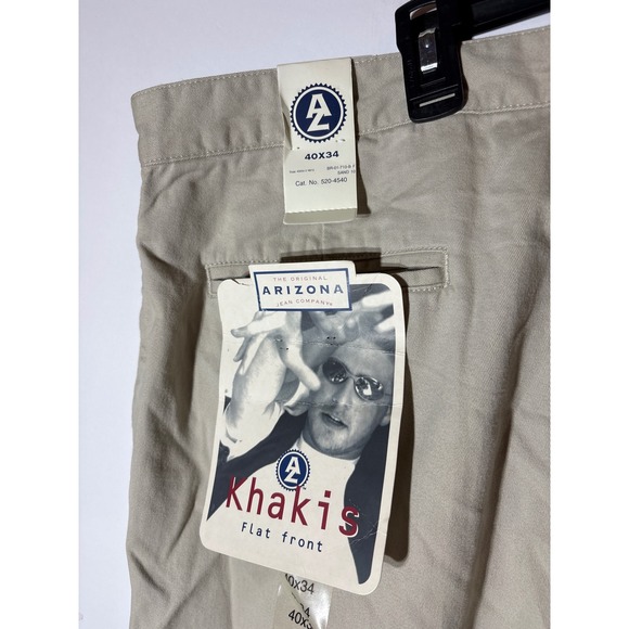 NWT Arizona Jean Company Khakis Flat Front Men Pants 40x34 Tan Casual Business - Picture 3 of 6